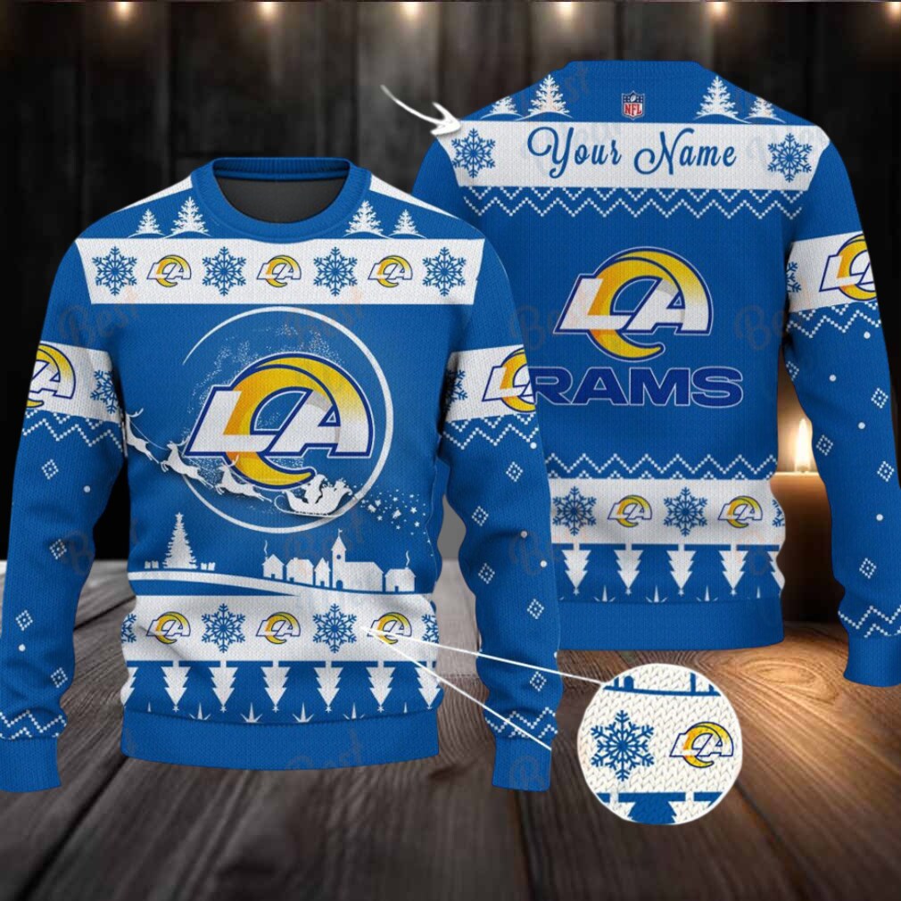 Blue Los Angeles Rams NFL Ugly Christmas Sweater Name Customized Blue Los Angeles Rams NFL Ugly Christmas Sweater Name Customized