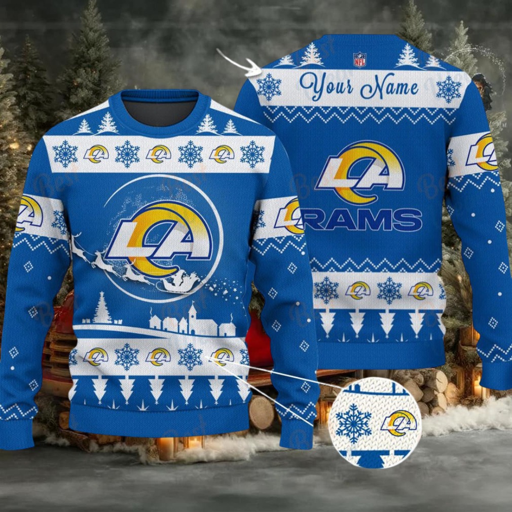 Blue Los Angeles Rams NFL Ugly Christmas Sweater Name Customized Blue Los Angeles Rams NFL Ugly Christmas Sweater Name Customized