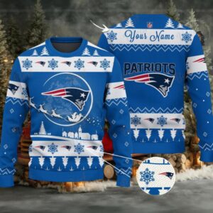 Blue New England Patriots NFL Ugly Christmas Sweater Name Customized