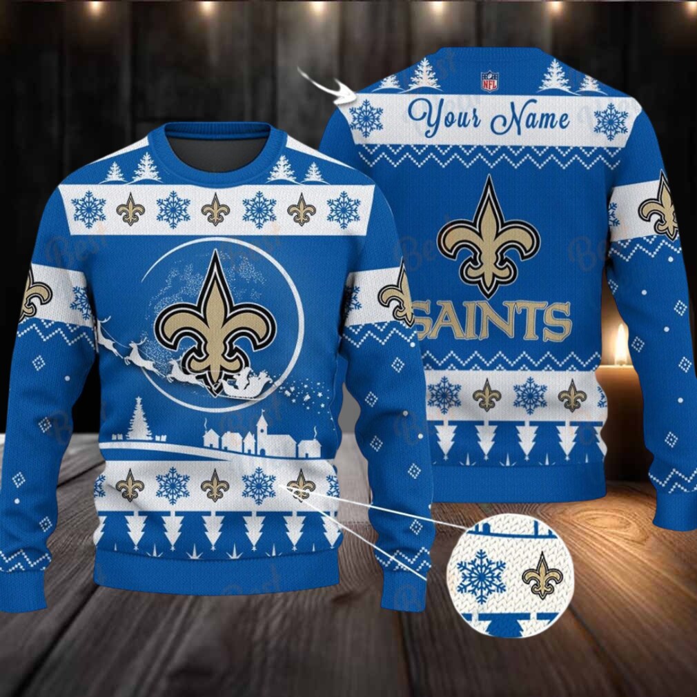 Blue New Orleans Saints NFL Ugly Christmas Sweater Name Customized Blue New Orleans Saints NFL Ugly Christmas Sweater Name Customized