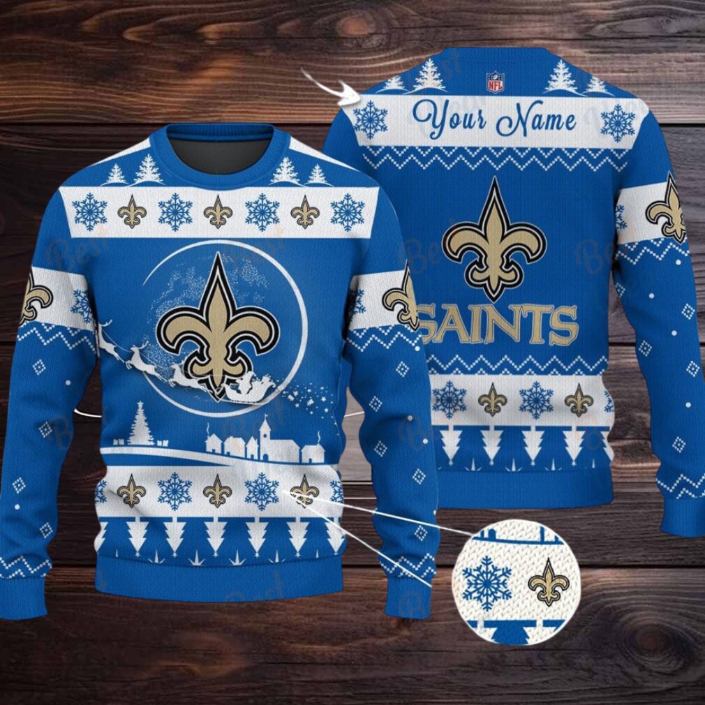 Blue New Orleans Saints NFL Ugly Christmas Sweater Name Customized Blue New Orleans Saints NFL Ugly Christmas Sweater Name Customized