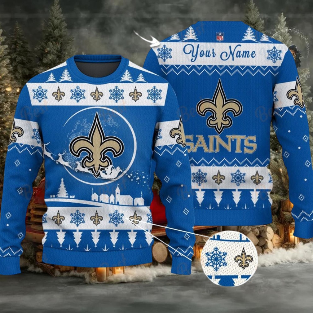 Blue New Orleans Saints NFL Ugly Christmas Sweater Name Customized Blue New Orleans Saints NFL Ugly Christmas Sweater Name Customized