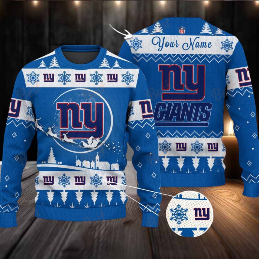 Blue New York Giants NFL Ugly Christmas Sweater Name Customized Blue New York Giants NFL Ugly Christmas Sweater Name Customized