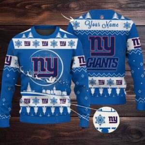 Blue New York Giants NFL Ugly Christmas Sweater Name Customized