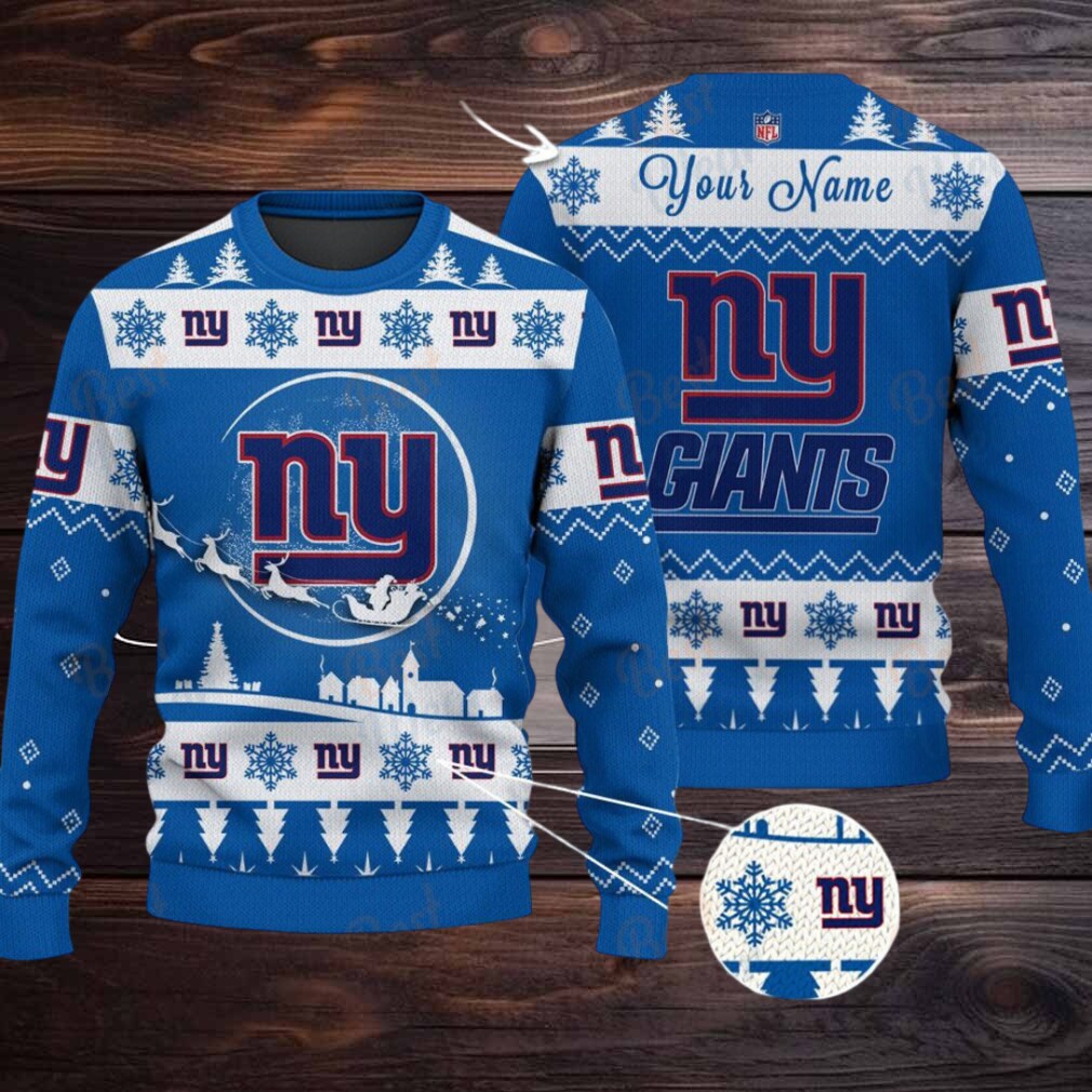 Blue New York Giants NFL Ugly Christmas Sweater Name Customized Blue New York Giants NFL Ugly Christmas Sweater Name Customized