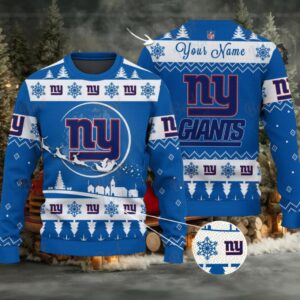 Blue New York Giants NFL Ugly Christmas Sweater Name Customized