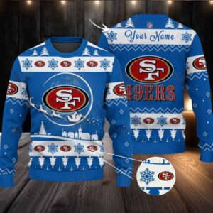 Blue San Francisco 49ers NFL Ugly Christmas Sweater Name Customized