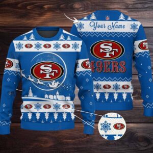 Blue San Francisco 49ers NFL Ugly Christmas Sweater Name Customized