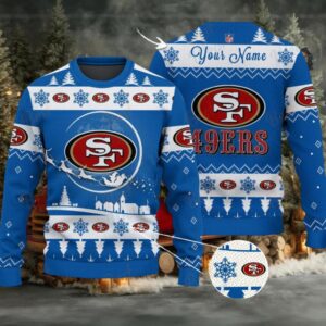 Blue San Francisco 49ers NFL Ugly Christmas Sweater Name Customized