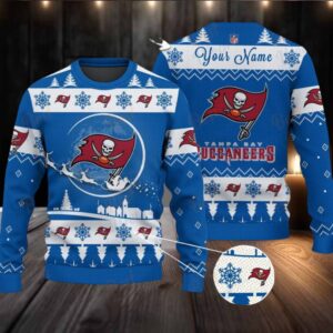Blue Tampa Bay Buccaneers NFL Ugly Christmas Sweater Name Customized