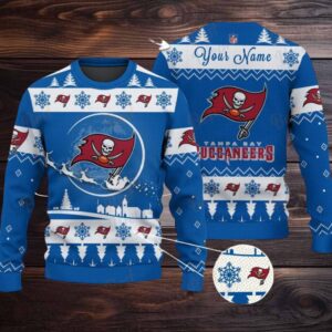 Blue Tampa Bay Buccaneers NFL Ugly Christmas Sweater Name Customized