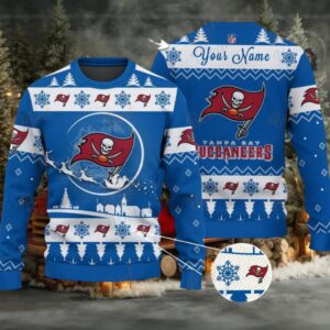 Blue Tampa Bay Buccaneers NFL Ugly Christmas Sweater Name Customized