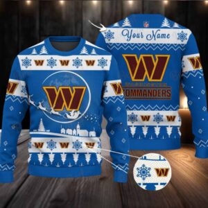 Blue Washington Commanders NFL Ugly Christmas Sweater Name Customized