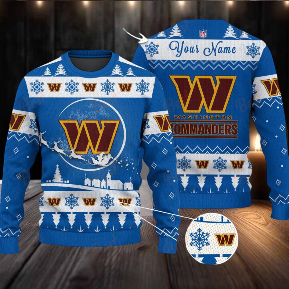 Blue Washington Commanders NFL Ugly Christmas Sweater Name Customized Blue Washington Commanders NFL Ugly Christmas Sweater Name Customized