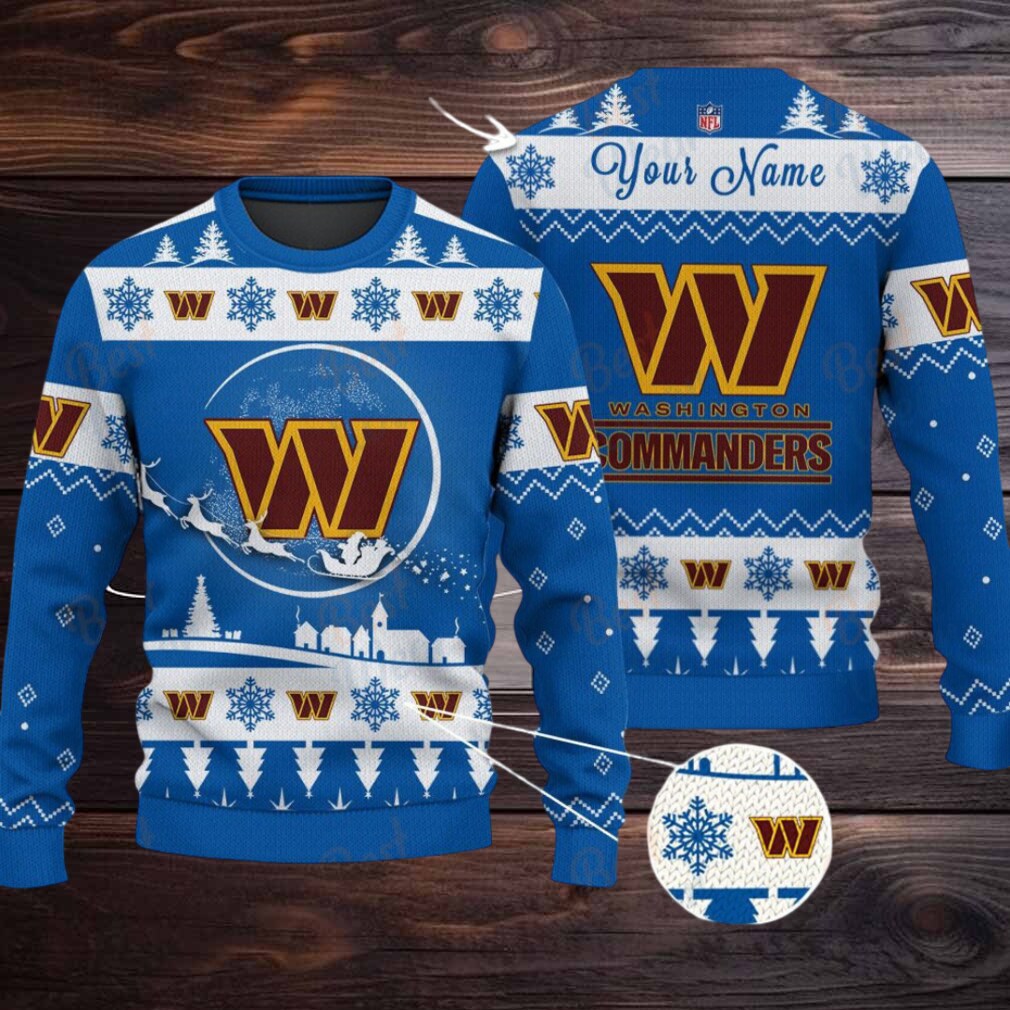 Blue Washington Commanders NFL Ugly Christmas Sweater Name Customized Blue Washington Commanders NFL Ugly Christmas Sweater Name Customized