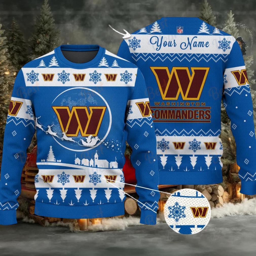 Blue Washington Commanders NFL Ugly Christmas Sweater Name Customized Blue Washington Commanders NFL Ugly Christmas Sweater Name Customized