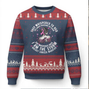 Breast Cancer Ugly Christmas Sweater Pink Ribbon I Am Storm