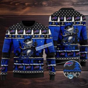 Buffalo Bills Jack Skellington Ugly Christmas Sweater Funny Black Blue Buffalo Bills Jack Skellington Ugly Christmas Sweater Funny Black Blue