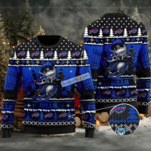 Buffalo Bills Jack Skellington Ugly Christmas Sweater Funny Black Blue