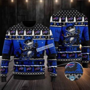 Buffalo Bills Jack Skellington Ugly Christmas Sweater Funny Black Blue