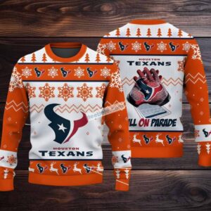 Bulls On Parade Houston Texans Ugly Christmas Cardigan White Orange