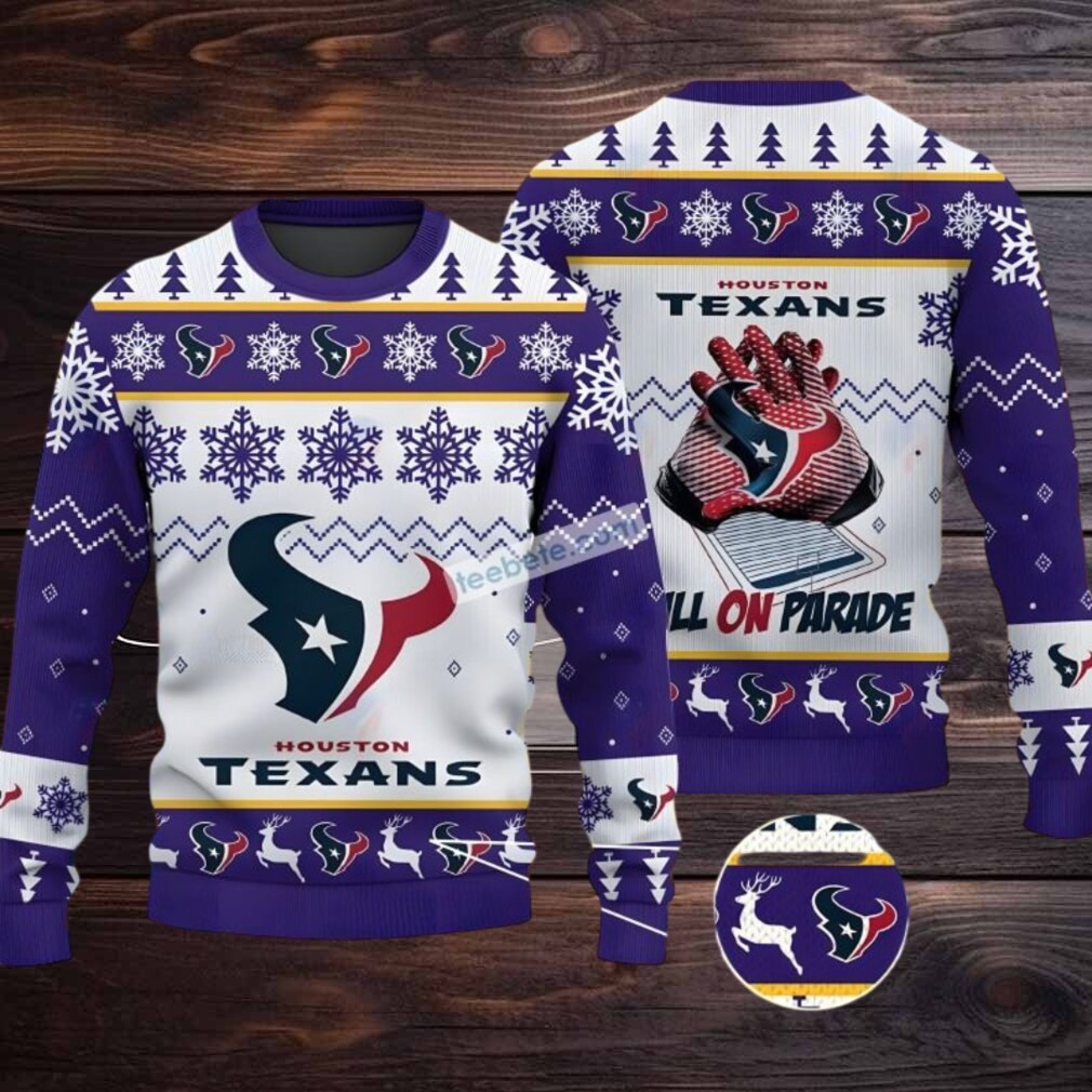 Bulls On Parade Houston Texans Ugly Christmas Sweater On Sale White Purple Bulls On Parade Houston Texans Ugly Christmas Sweater On Sale White Purple