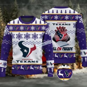Bulls On Parade Houston Texans Ugly Christmas Sweater On Sale White Purple