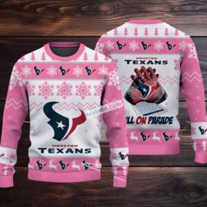 Bulls On Parade Houston Texans Ugly Christmas Sweatshirt Men Pink White