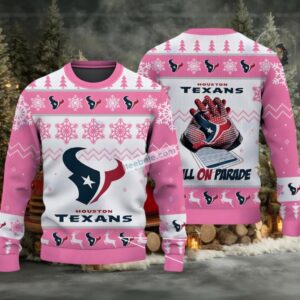 Bulls On Parade Houston Texans Ugly Christmas Sweatshirt Men Pink White