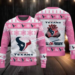 Bulls On Parade Houston Texans Ugly Christmas Sweatshirt Men Pink White