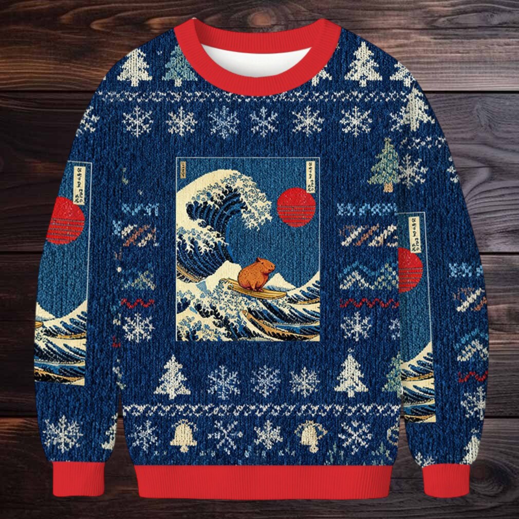 Capybara Surfing Christmas Ugly Sweatshirt