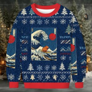 Capybara Surfing Christmas Ugly Sweatshirt