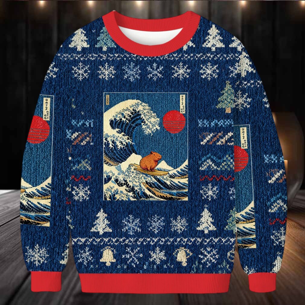 Capybara Surfing Christmas Ugly Sweatshirt Capybara Surfing Christmas Ugly Sweatshirt