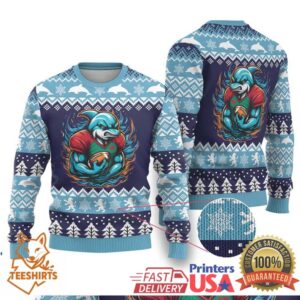 Cardiganshire Wales Christmas Ugly Christmas Sweater Cardigan Bay Dolphin Rugby Design