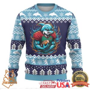 Cardiganshire Wales Christmas Ugly Christmas Sweater Cardigan Bay Dolphin Rugby Design
