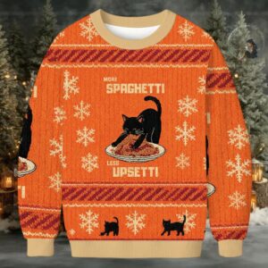 Cat Eating Spaghetti Funny Christmas Ugly Sweatshirt