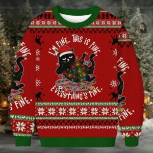 Cat Everything is Fine Christmas Ugly Sweatshirt