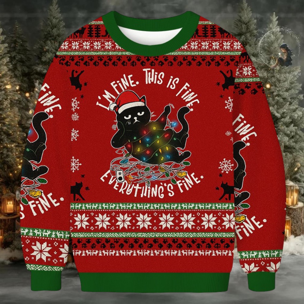 Cat Everything is Fine Christmas Ugly Sweatshirt Cat Everything is Fine Christmas Ugly Sweatshirt