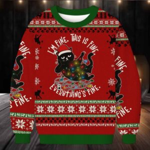 Cat Everything is Fine Christmas Ugly Sweatshirt
