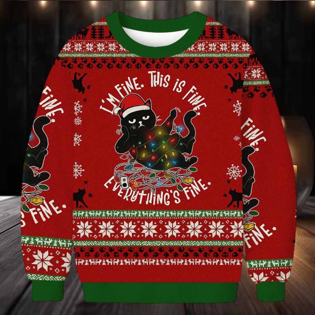 Cat Everything is Fine Christmas Ugly Sweatshirt Cat Everything is Fine Christmas Ugly Sweatshirt