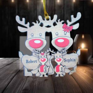 Christmas Reindeer Family, Personalized Wood Ornament