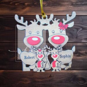 Christmas Reindeer Family, Personalized Wood Ornament