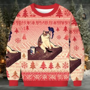 Cigarette Kitten Funny Smoking Cat Meme Christmas Ugly Sweatshirt
