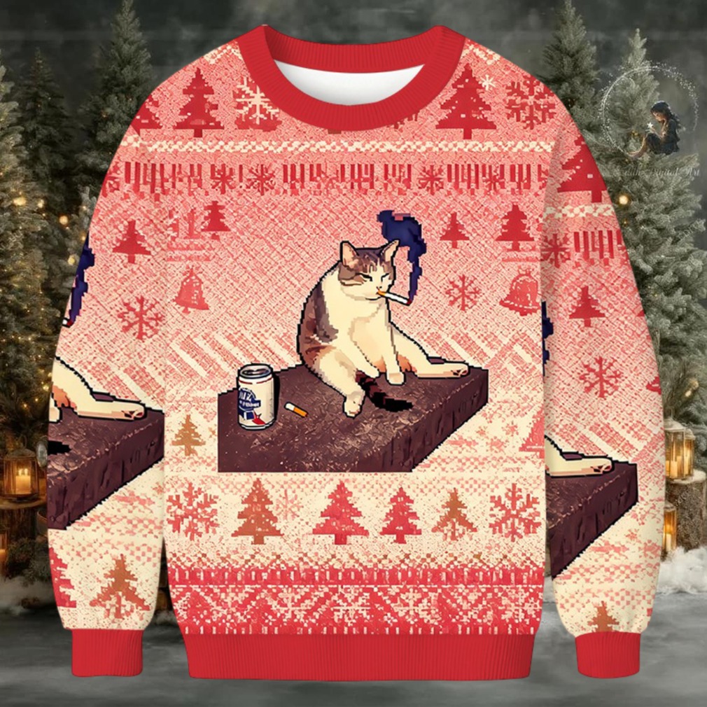 Cigarette Kitten Funny Smoking Cat Meme Christmas Ugly Sweatshirt Cigarette Kitten Funny Smoking Cat Meme Christmas Ugly Sweatshirt