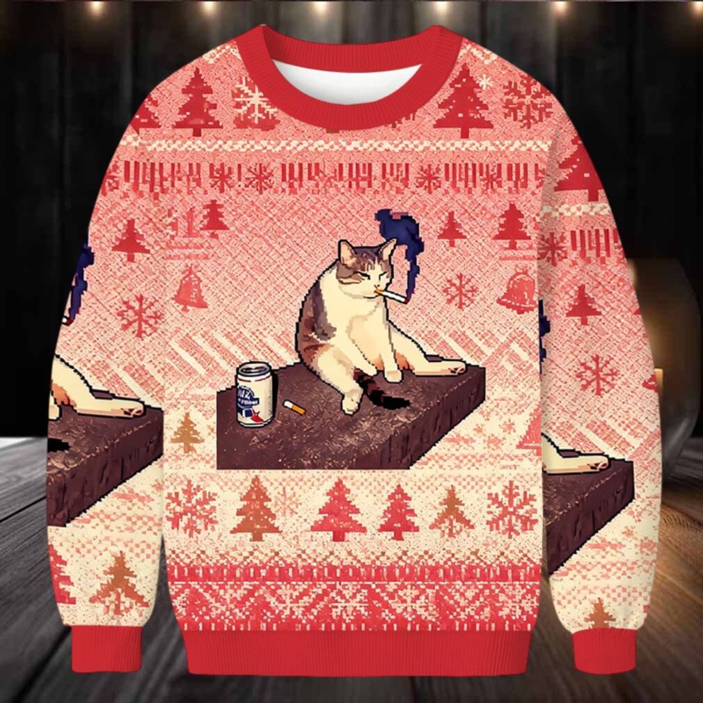 Cigarette Kitten Funny Smoking Cat Meme Christmas Ugly Sweatshirt Cigarette Kitten Funny Smoking Cat Meme Christmas Ugly Sweatshirt