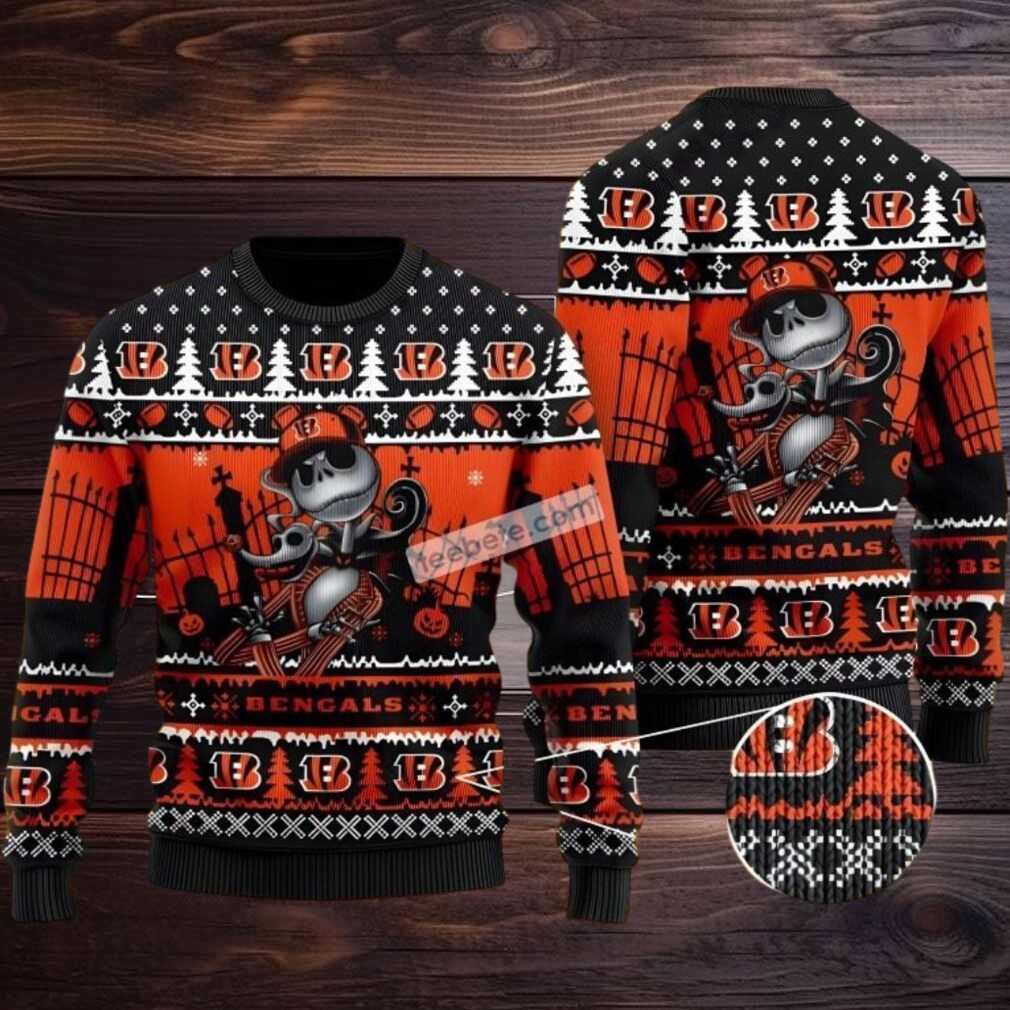 Cincinnati Bengals Jack Skellington Ugly Christmas Sweater Plus Size Black Orange Cincinnati Bengals Jack Skellington Ugly Christmas Sweater Plus Size Black Orange