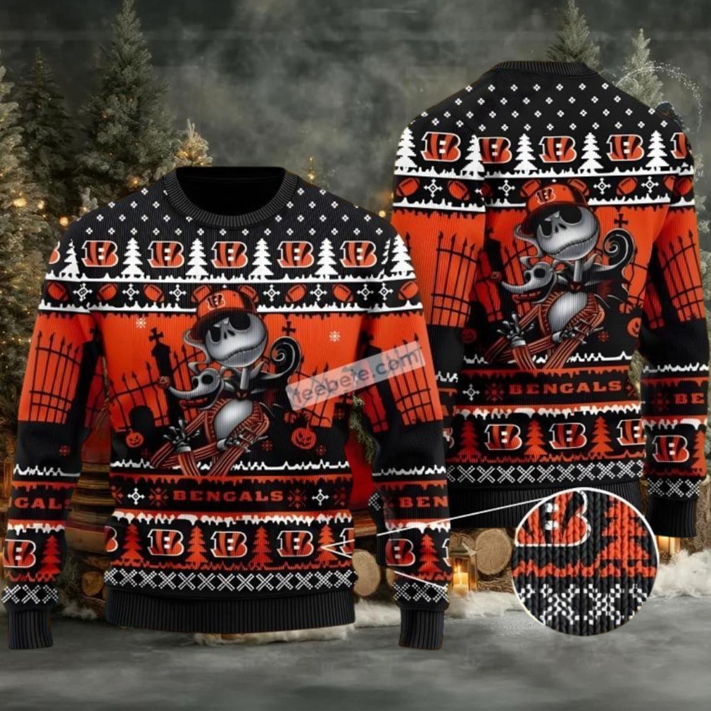 Cincinnati Bengals Jack Skellington Ugly Christmas Sweater Plus Size Black Orange Cincinnati Bengals Jack Skellington Ugly Christmas Sweater Plus Size Black Orange