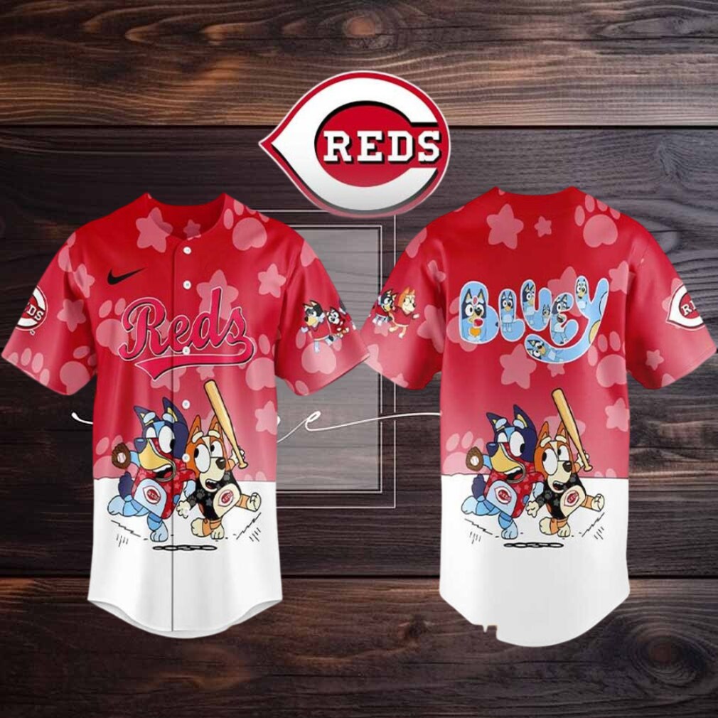 Cincinnati Reds 2025 Bluey MLB Game Night Christmas Baseball Jersey Cincinnati Reds 2025 Bluey MLB Game Night Christmas Baseball Jersey