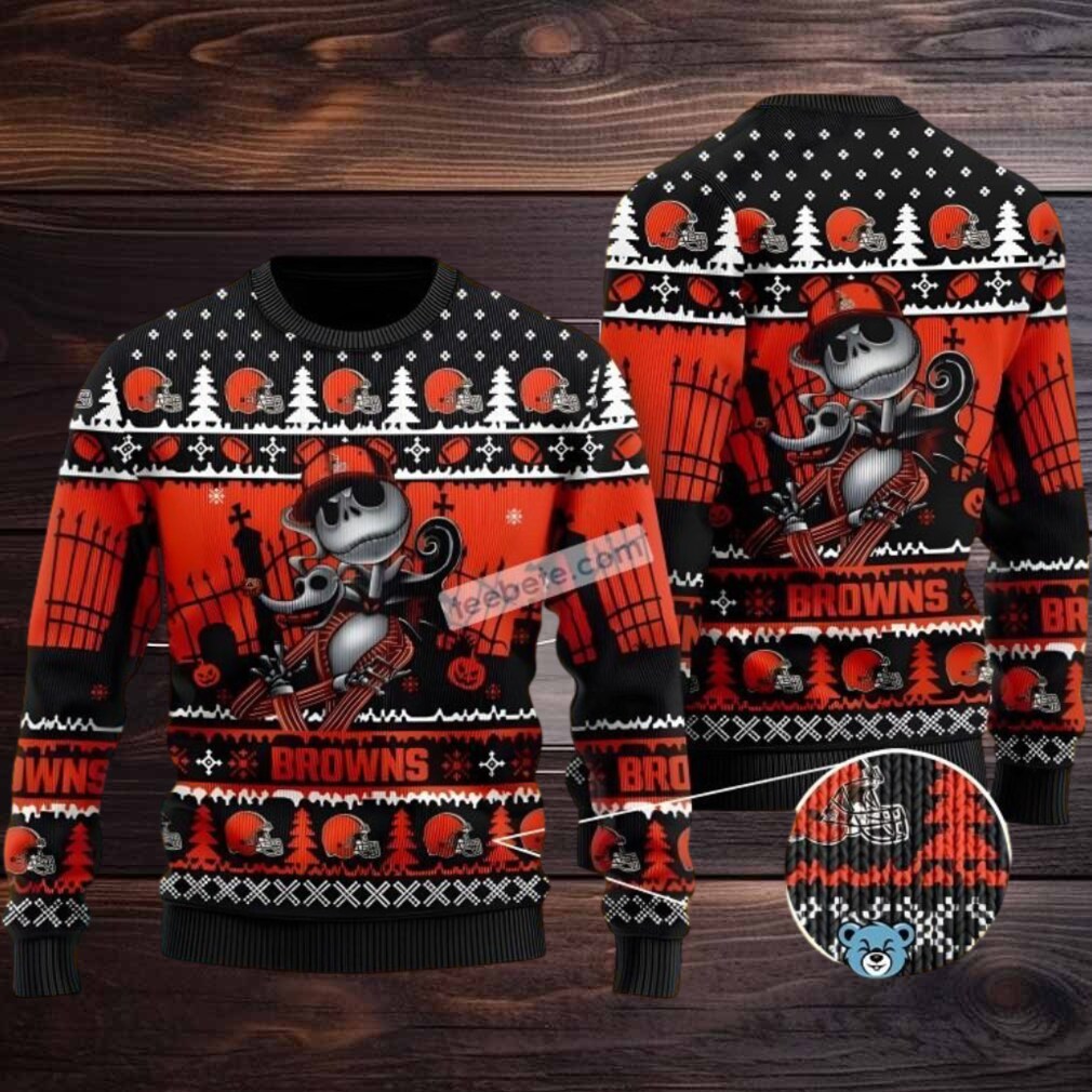 Cleveland Browns Jack Skellington Ugly Christmas Sweater Vacation Black Orange Cleveland Browns Jack Skellington Ugly Christmas Sweater Vacation Black Orange