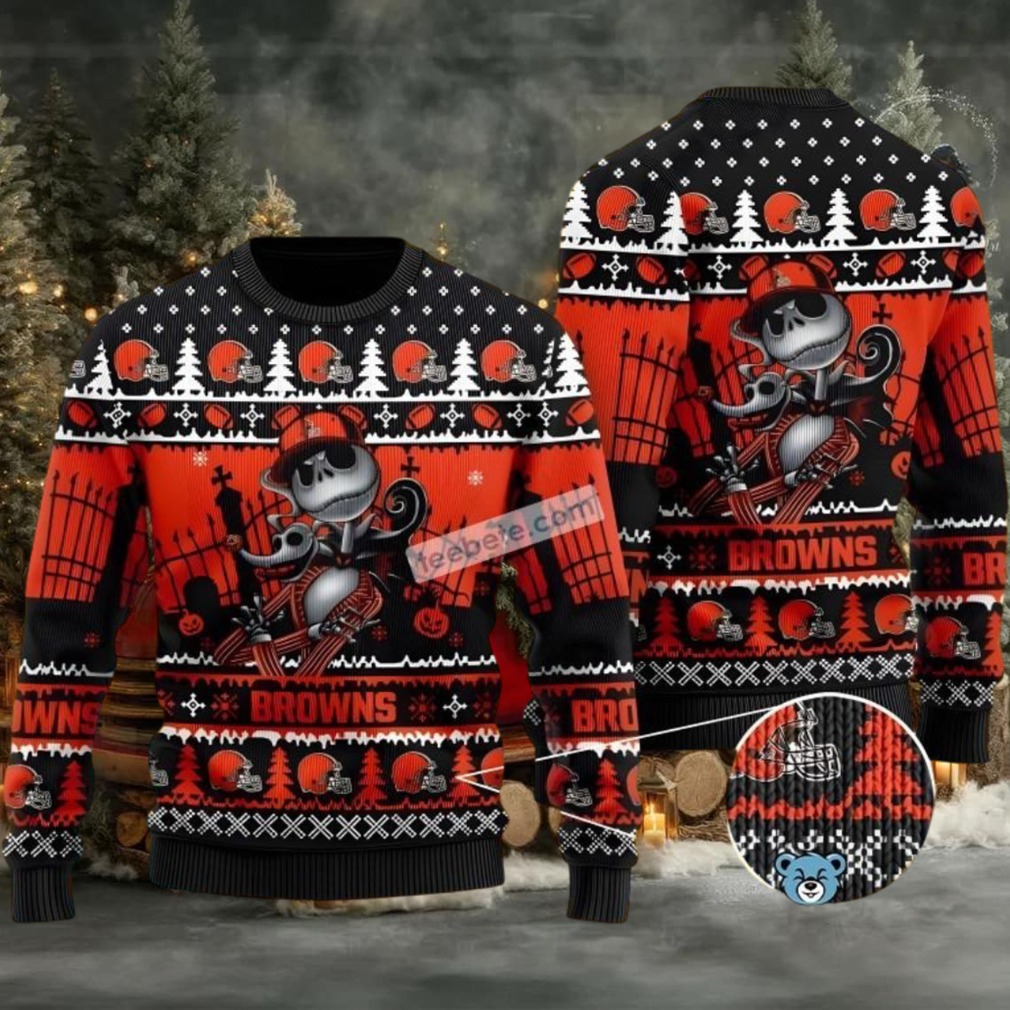 Cleveland Browns Jack Skellington Ugly Christmas Sweater Vacation Black Orange Cleveland Browns Jack Skellington Ugly Christmas Sweater Vacation Black Orange